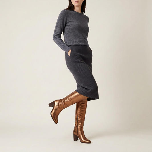 Bronze Metallic Knee-High Boots