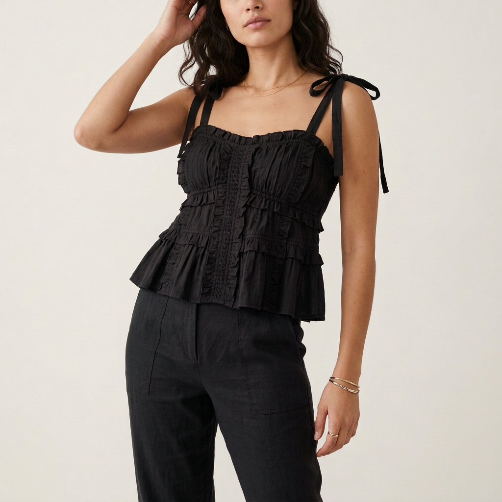 Burgundy Ruffled Tie-Strap Cami Top
