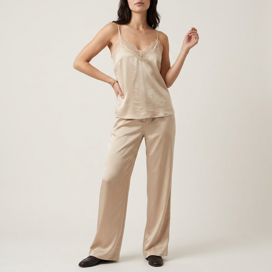 Champagne Lace-Trim Satin Cami Top