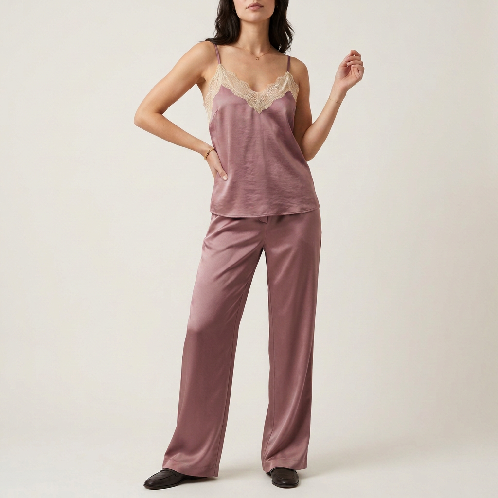 Champagne Lace-Trim Satin Cami Top