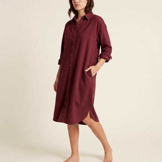 Ivory Flannel Button-Front Shirt Dress