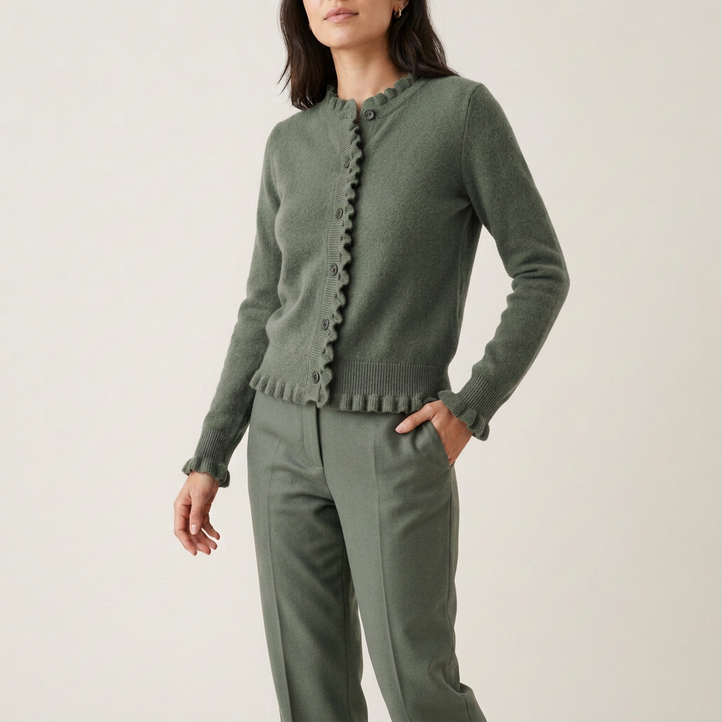 Plum Ruffle-Trim Wool Cardigan
