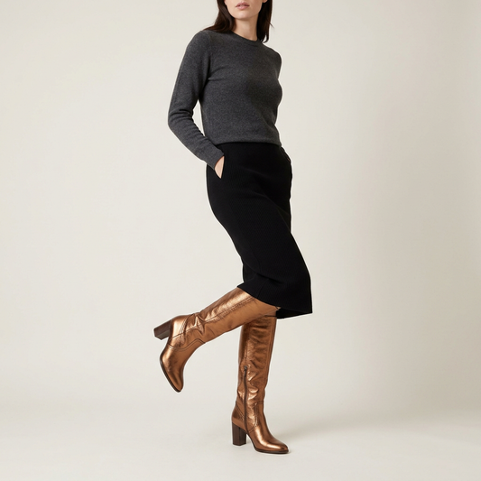 Bronze Metallic Knee-High Boots