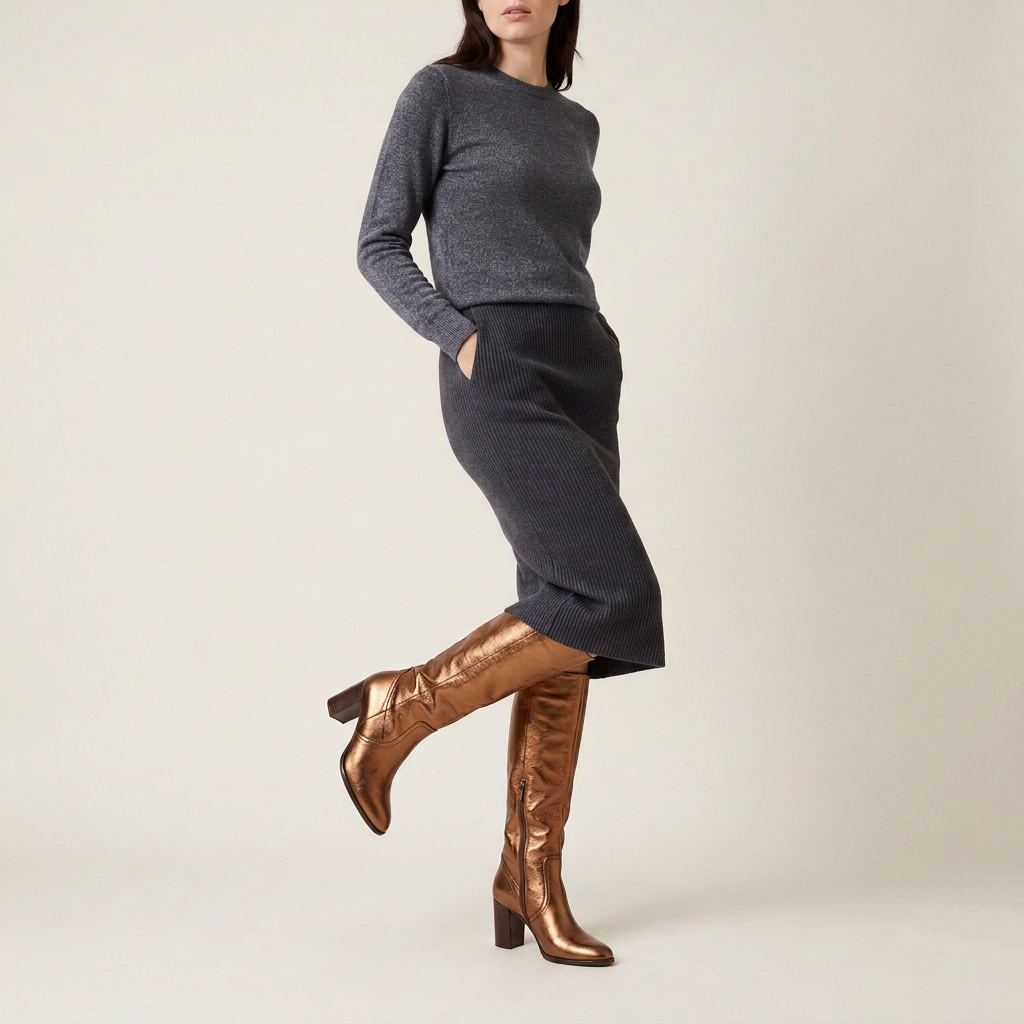Bronze Metallic Knee-High Boots