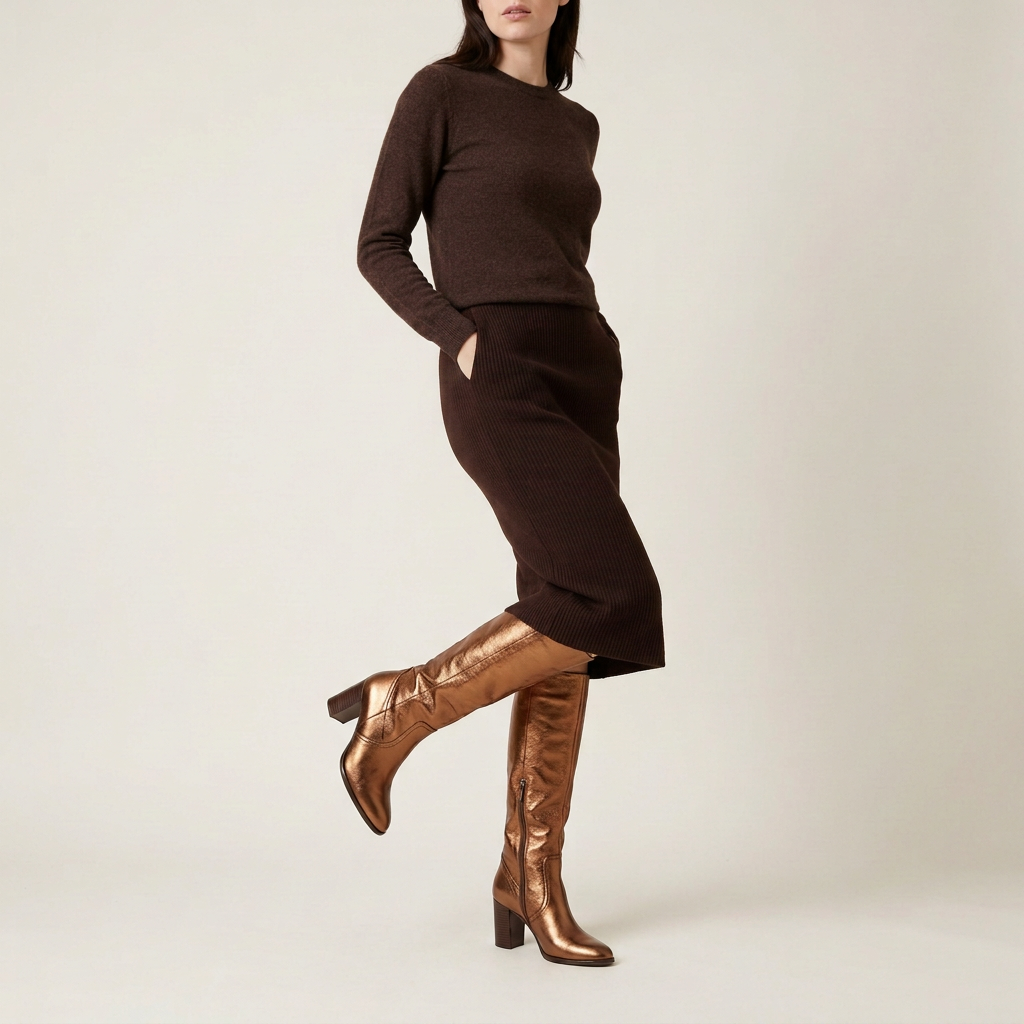 Bronze Metallic Knee-High Boots