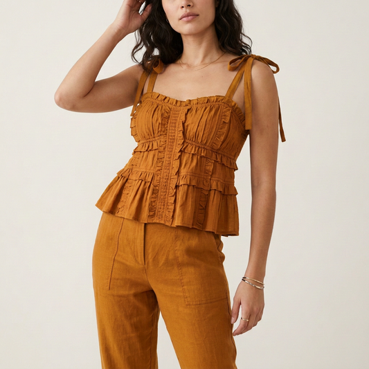Burgundy Ruffled Tie-Strap Cami Top