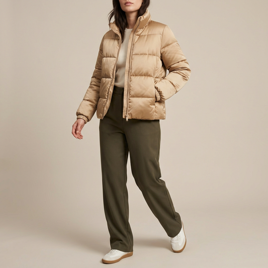 Champagne Satin-Finish Puffer Jacket