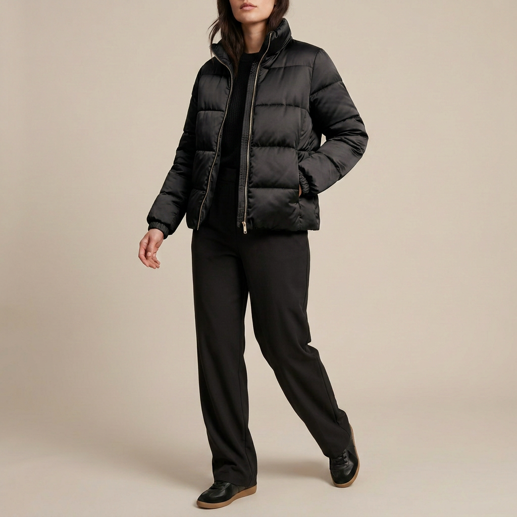 Champagne Satin-Finish Puffer Jacket