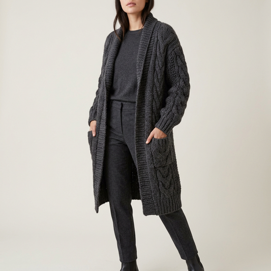 Charcoal Chunky-Knit Longline Cardigan