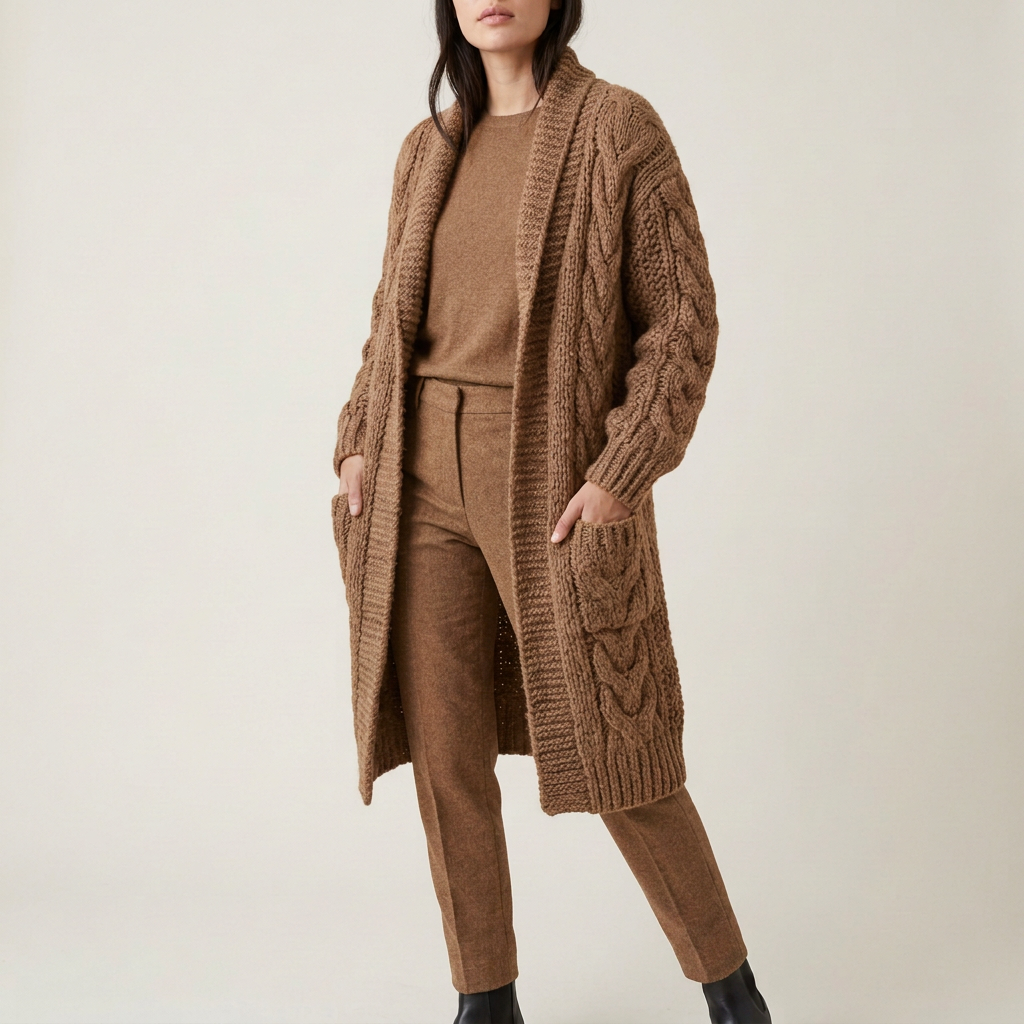 Charcoal Chunky-Knit Longline Cardigan