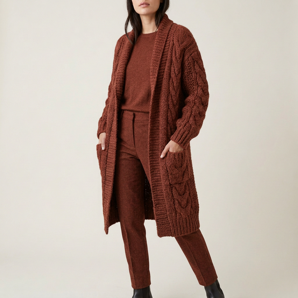Charcoal Chunky-Knit Longline Cardigan
