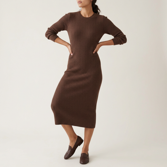 Cocoa Ribbed-Knit Sweater Midi Dress