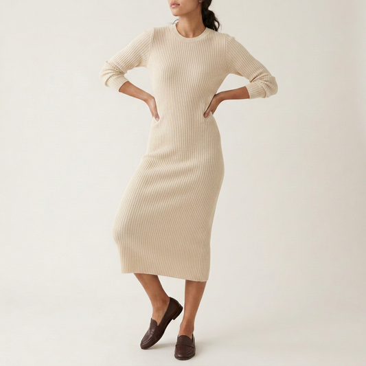 Cocoa Ribbed-Knit Sweater Midi Dress