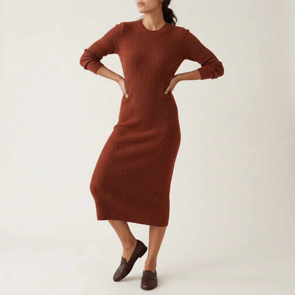 Cocoa Ribbed-Knit Sweater Midi Dress