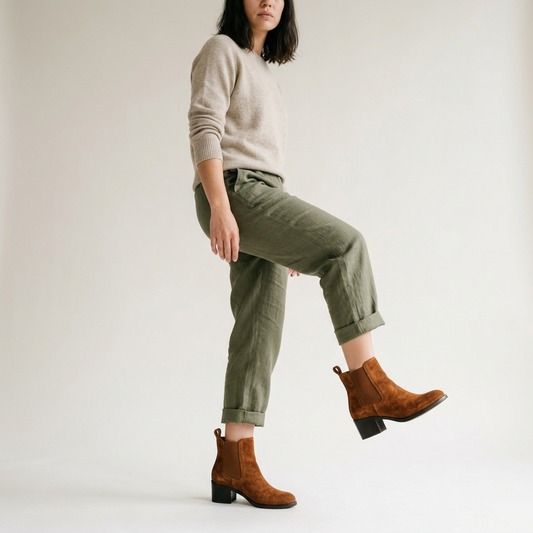 Cognac Suede Ankle Boots