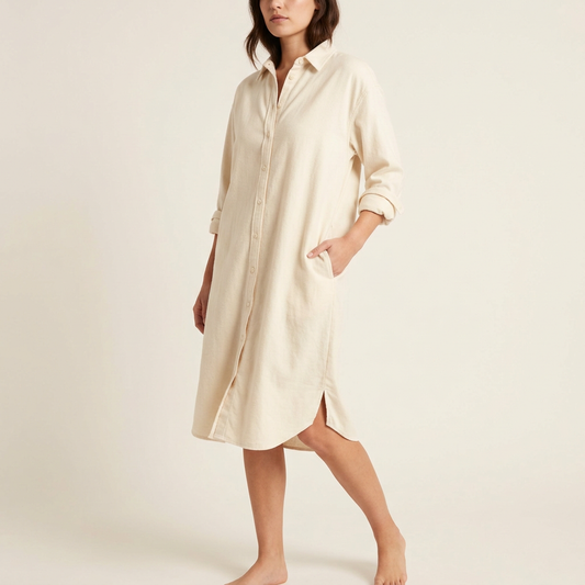 Ivory Flannel Button-Front Shirt Dress