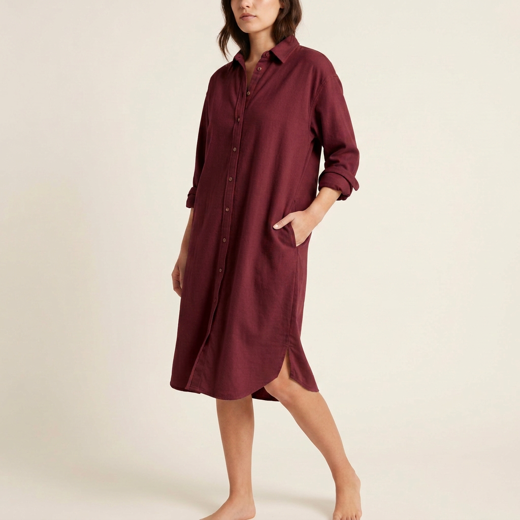 Ivory Flannel Button-Front Shirt Dress