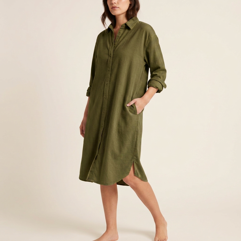 Ivory Flannel Button-Front Shirt Dress