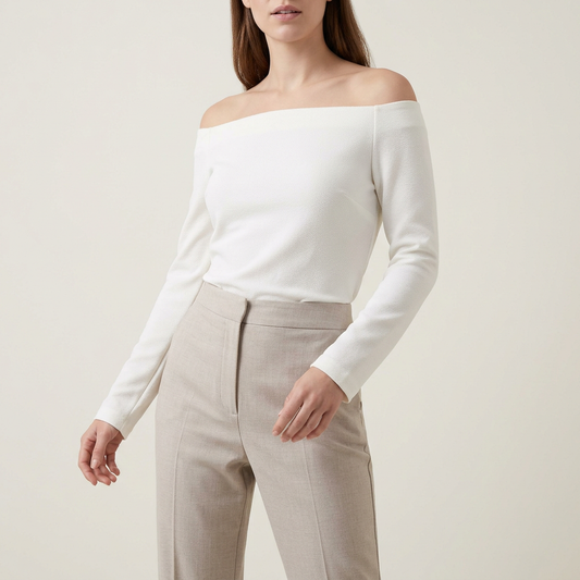 Ivory Long-Sleeve Off-Shoulder Blouse