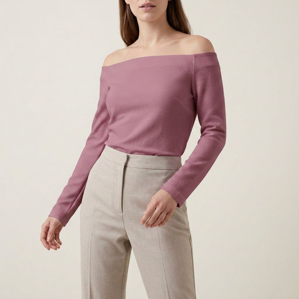 Ivory Long-Sleeve Off-Shoulder Blouse