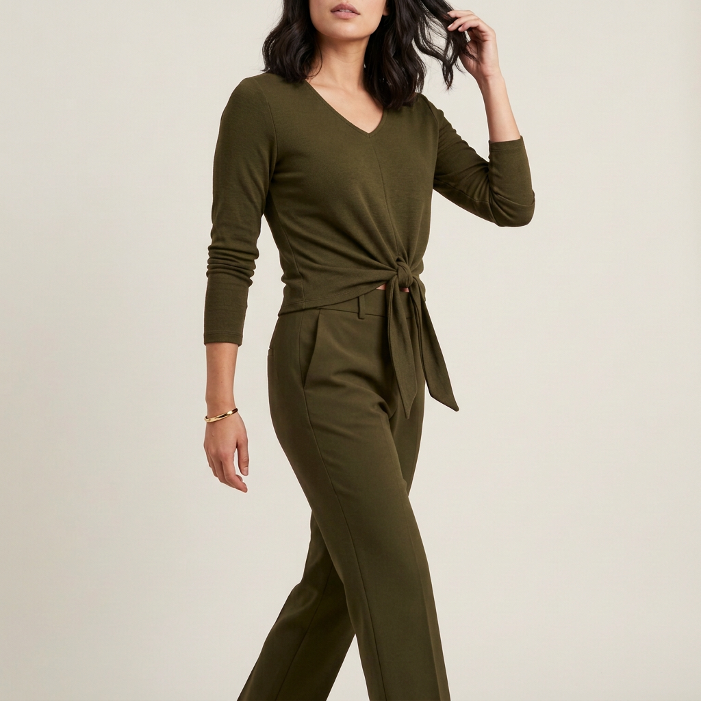 Wine Long-Sleeve Tie-Front Top