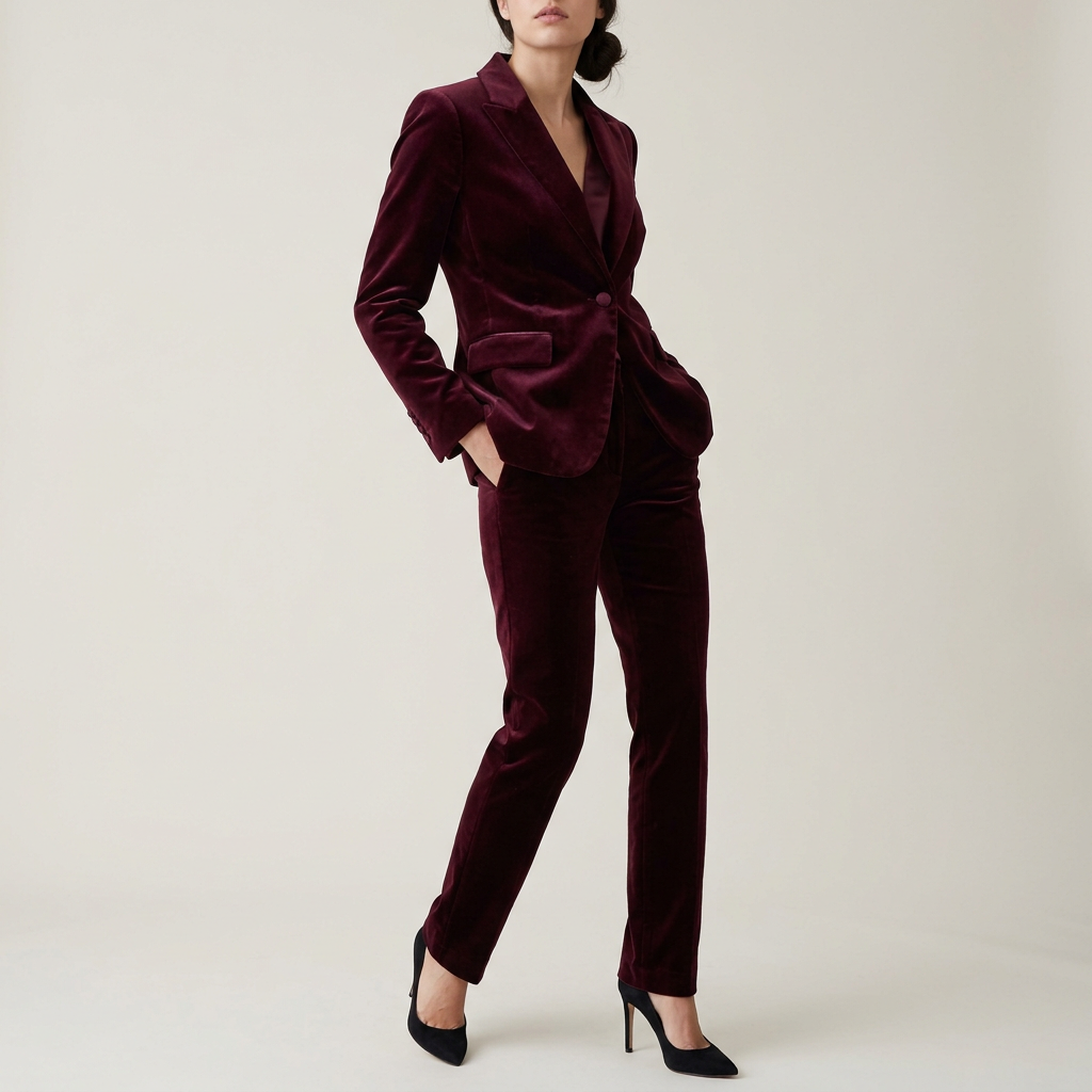 Wine Velvet Collar Evening Blazer