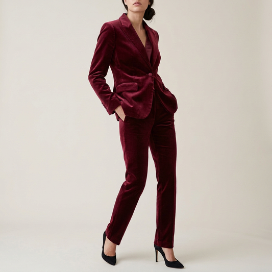 Wine Velvet Collar Evening Blazer