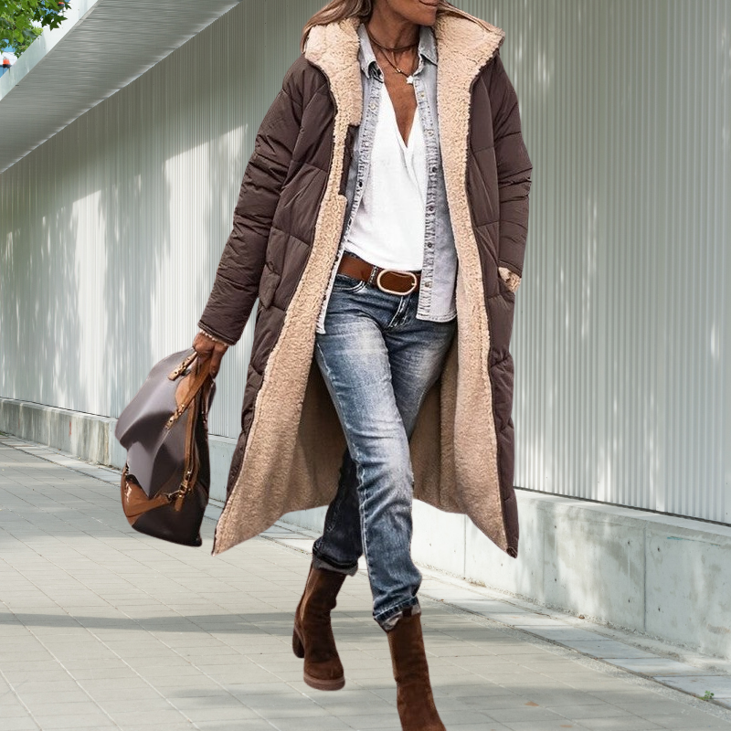 Hooded Winter Jacket with Long Pocketed Cut