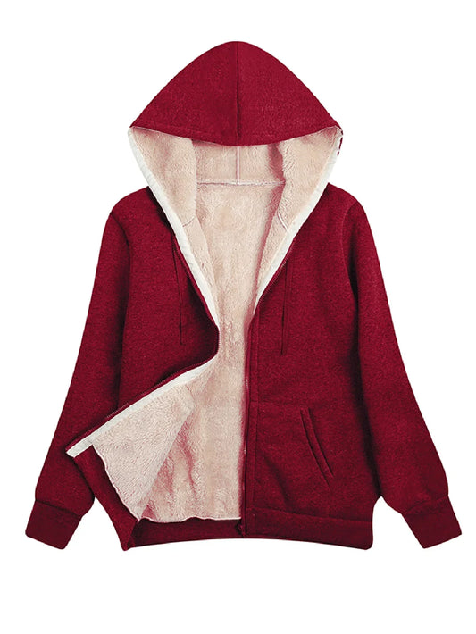 Hooded Fleece Jacket with Warm Zip Front