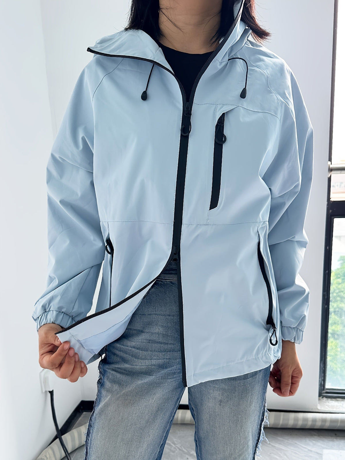 Waterproof Rain Jacket with Windproof Hood