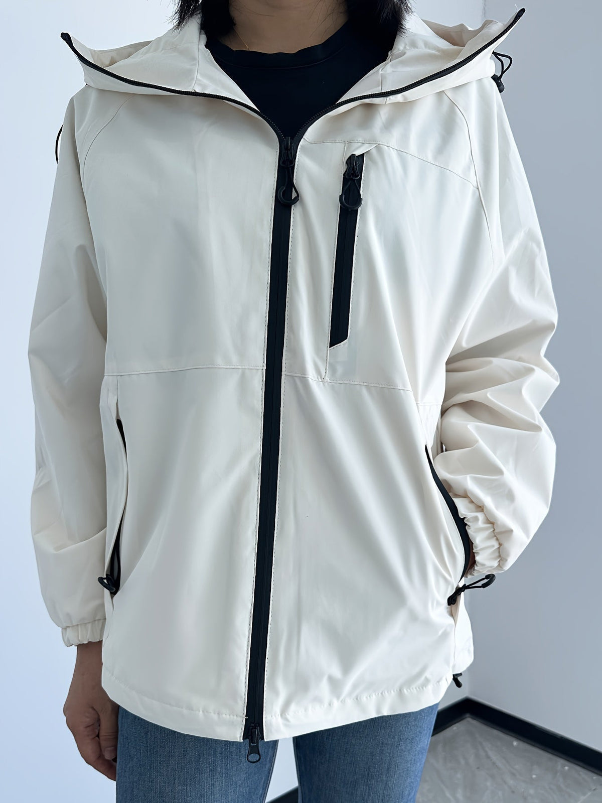 Waterproof Rain Jacket with Windproof Hood