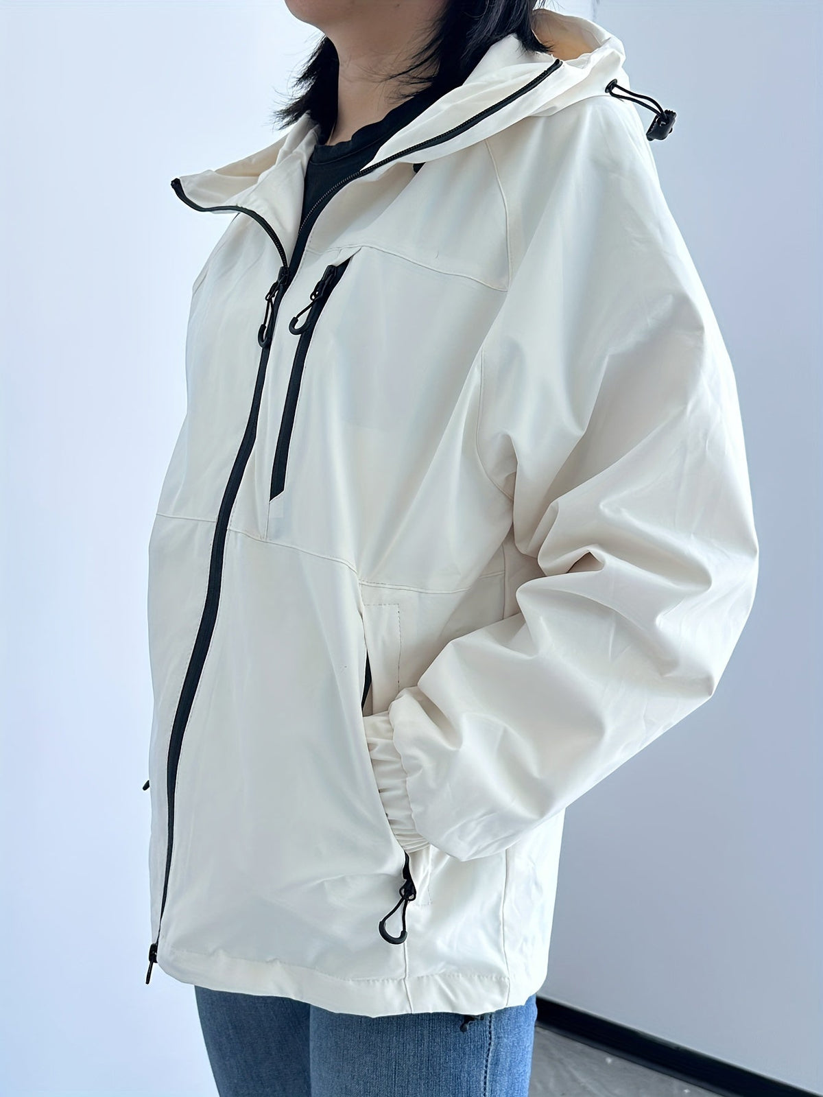 Waterproof Rain Jacket with Windproof Hood