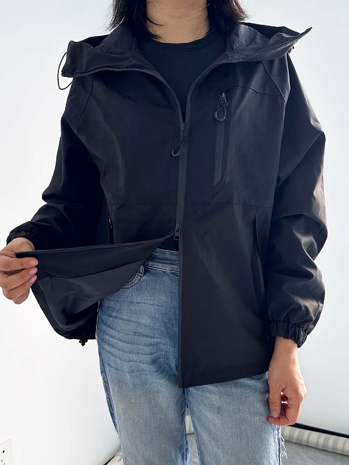 Waterproof Rain Jacket with Windproof Hood
